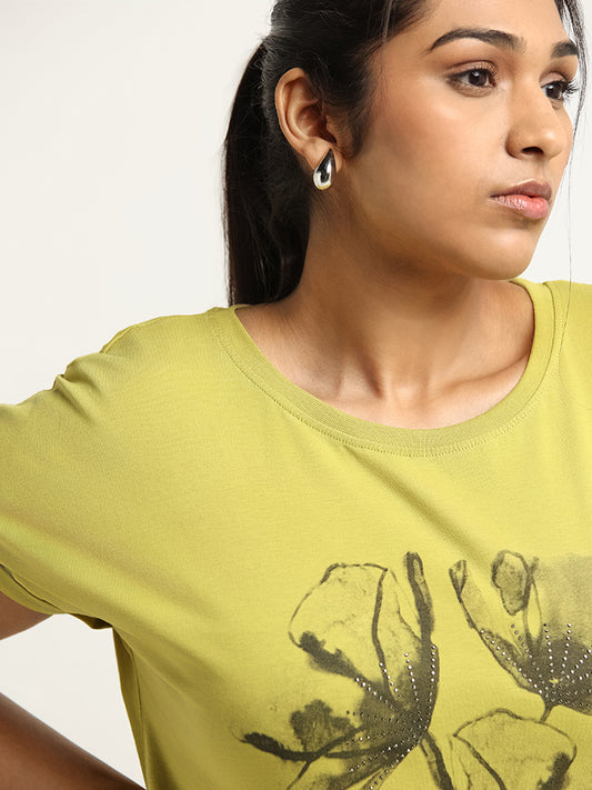 Gia Green Printed Cotton T-Shirt