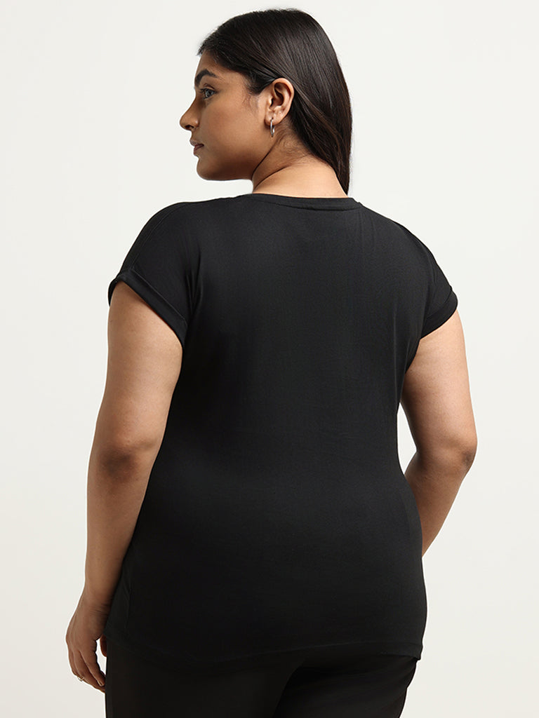 Gia Black Printed Cotton T-Shirt