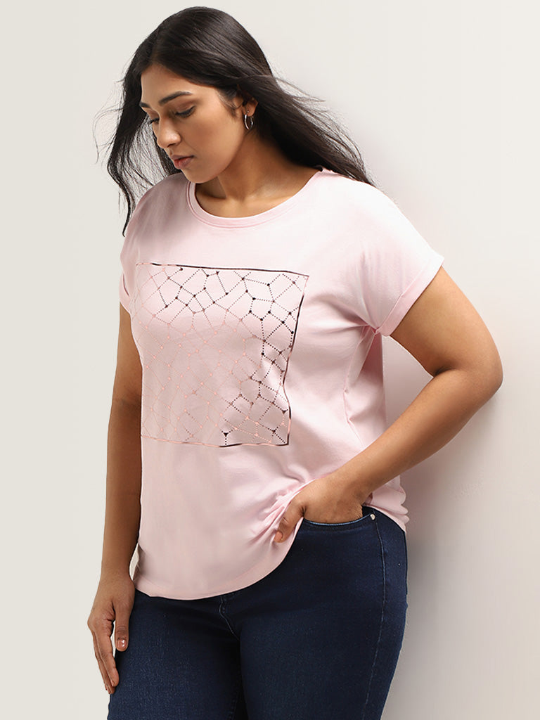 Gia Pink Printed Cotton T-Shirt