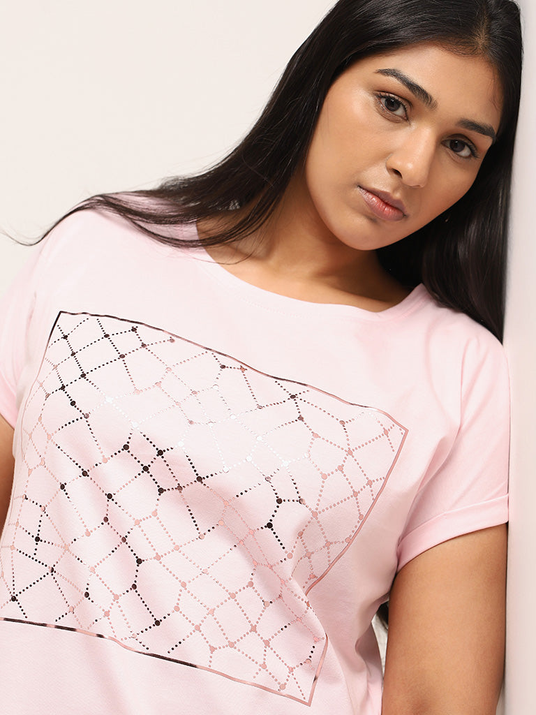 Gia Pink Printed Cotton T-Shirt