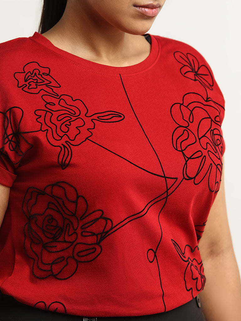 Gia Red Printed Cotton T-Shirt