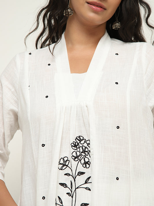 Diza White A-Line Embroidered Kurta