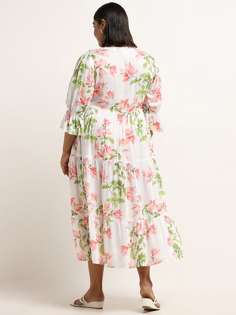 Diza White Floral Tiered Dress