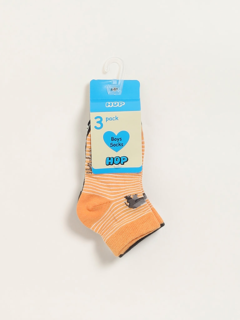 HOP Kids Multicolour Animal Printed Socks- Pack of 3
