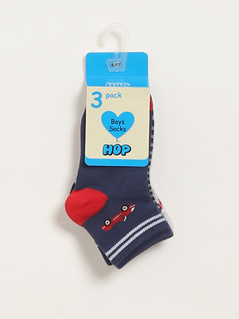 HOP Kids Blue Assorted Socks - Pack of 3