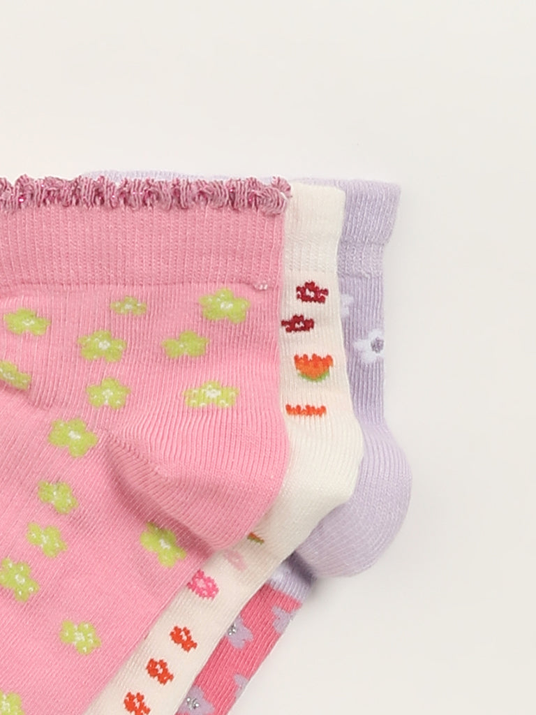 HOP Kids Pink Floral Socks - Pack of 3