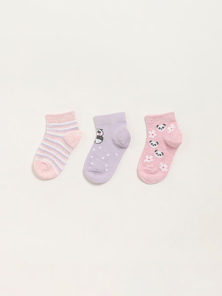 HOP Kids Lilac Assorted Pastel Printed Socks - Pack of 3