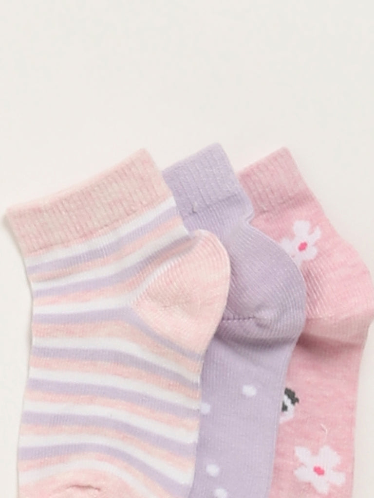 HOP Kids Lilac Assorted Pastel Printed Socks - Pack of 3