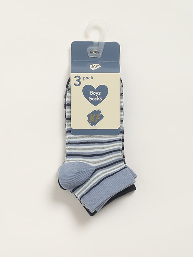 Y&F Kids Blue Striped Socks - Pack of 3