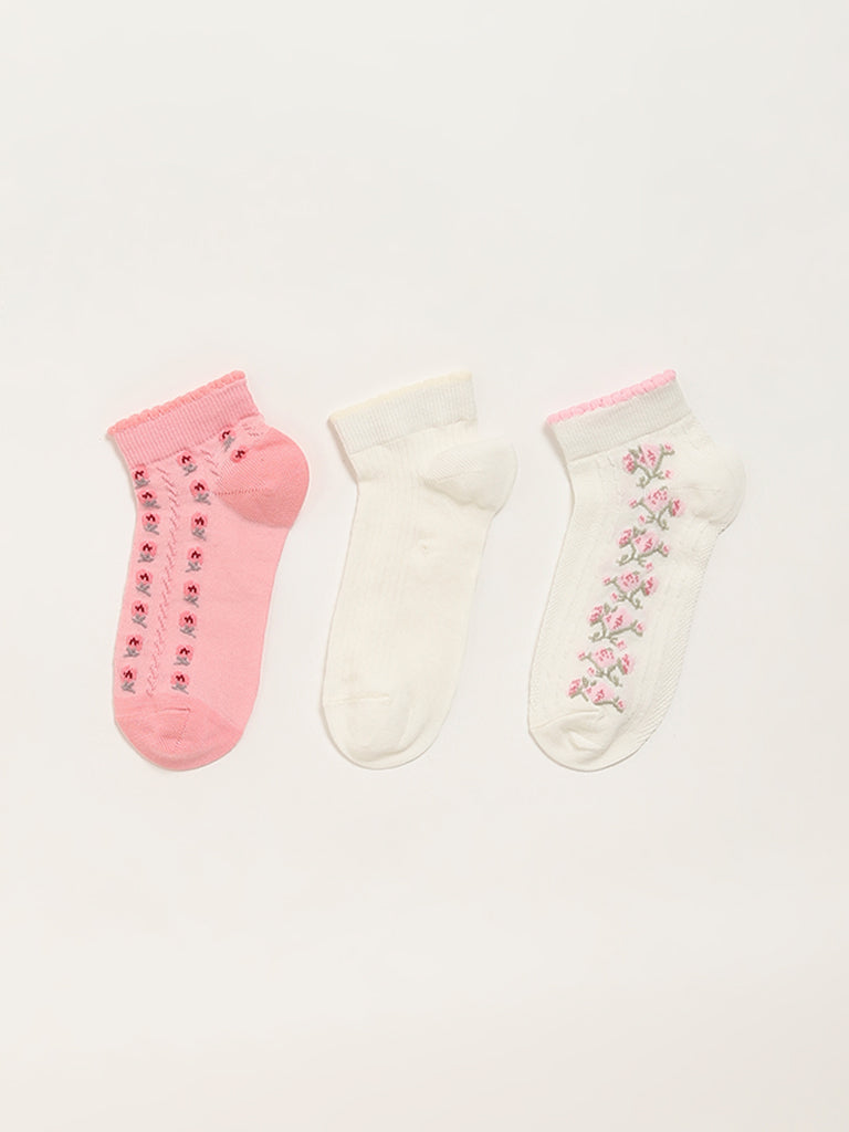 Y&F Kids Pink Embroidered Socks - Pack of 3