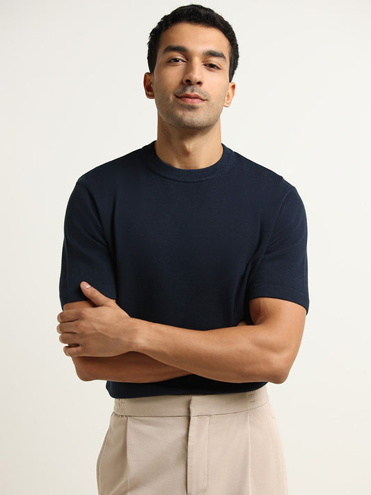 Ascot Navy Cotton Relaxed Fit T-Shirt
