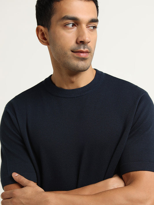 Ascot Navy Cotton Relaxed Fit T-Shirt