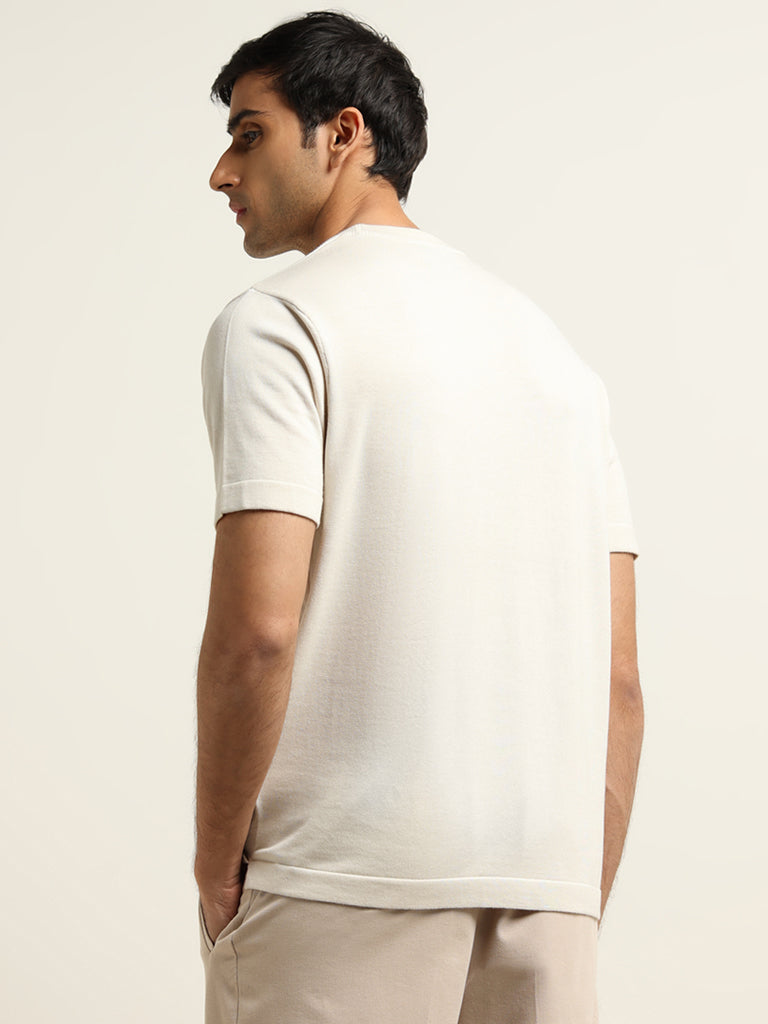 Ascot Off-White Cotton Relaxed Fit T-Shirt