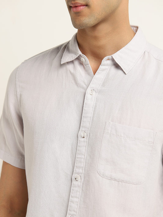 WES Casuals Light Grey Slim-Fit Blended Linen Shirt