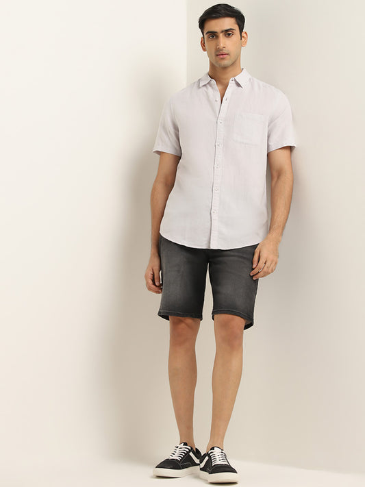 WES Casuals Light Grey Slim-Fit Blended Linen Shirt