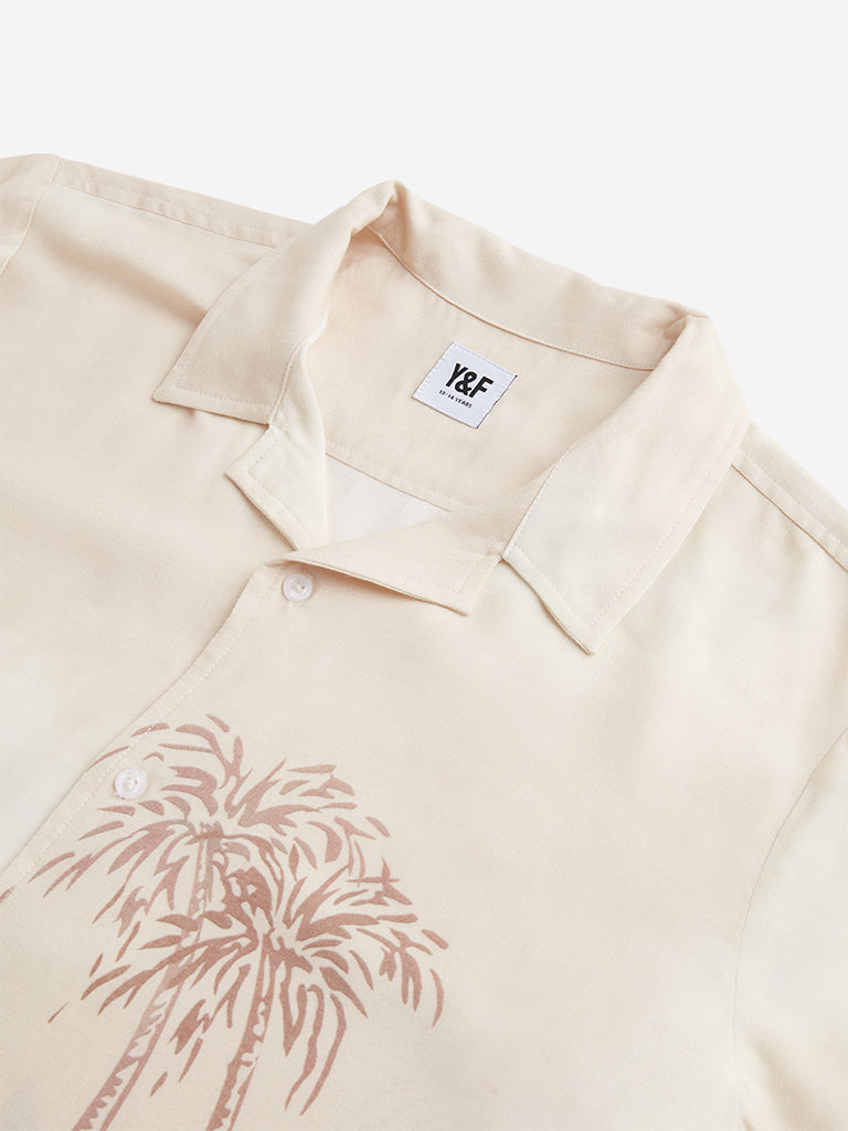 Y&F Kids Cream Tropical Printed Shirt