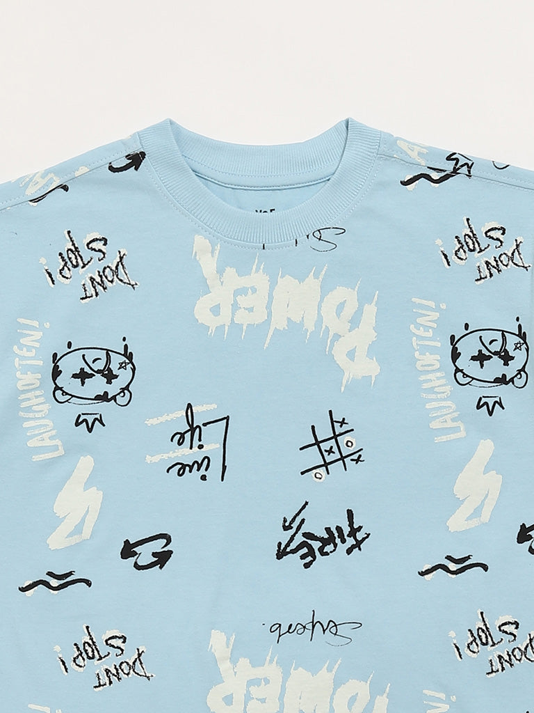 Y&F Kids Blue Printed T-Shirt