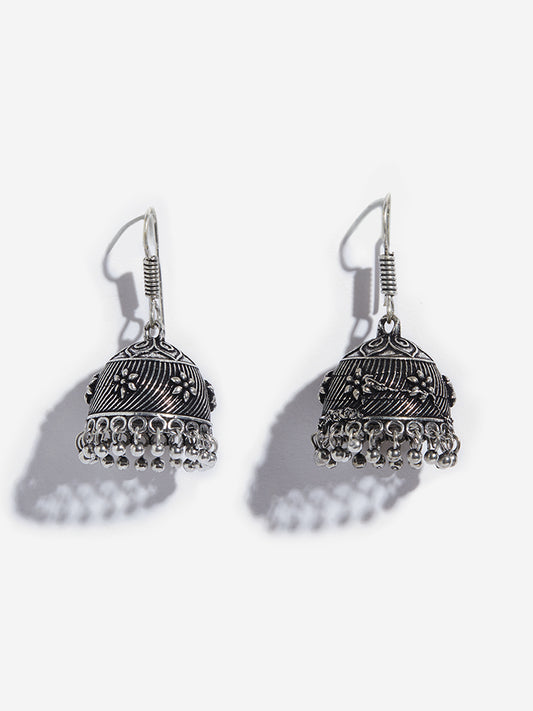 Westside Accessories Silver Floral Textured Jhumka Earrings
