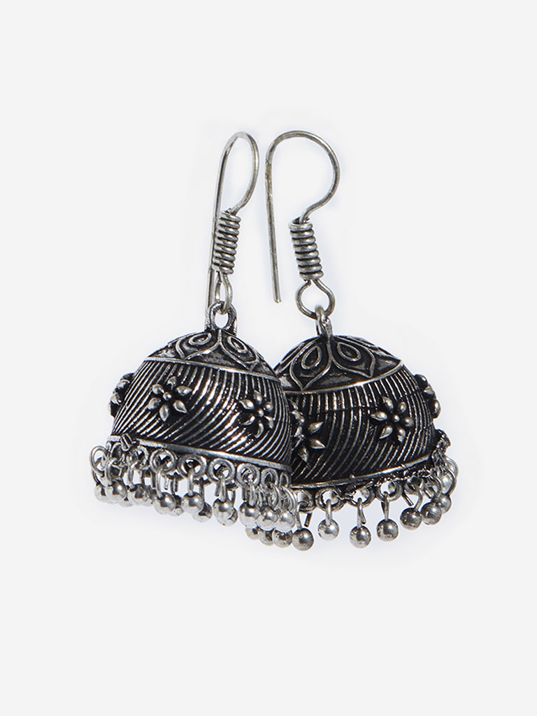 Westside Accessories Silver Floral Textured Jhumka Earrings