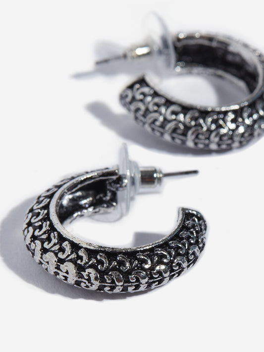 Westside Accessories Silver Lasercut Design Hoop Earrings