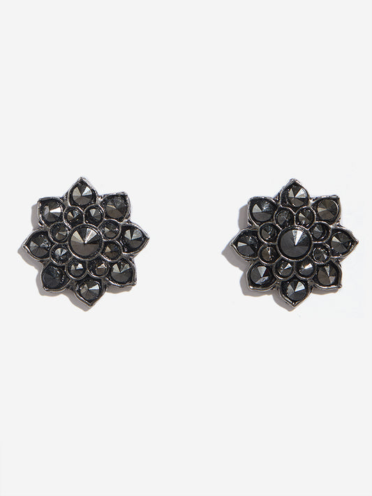 Westside Accessories Silver Floral Rhinestone Stud Earrings