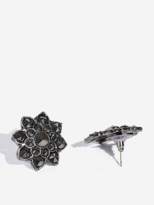 Westside Accessories Silver Floral Rhinestone Stud Earrings