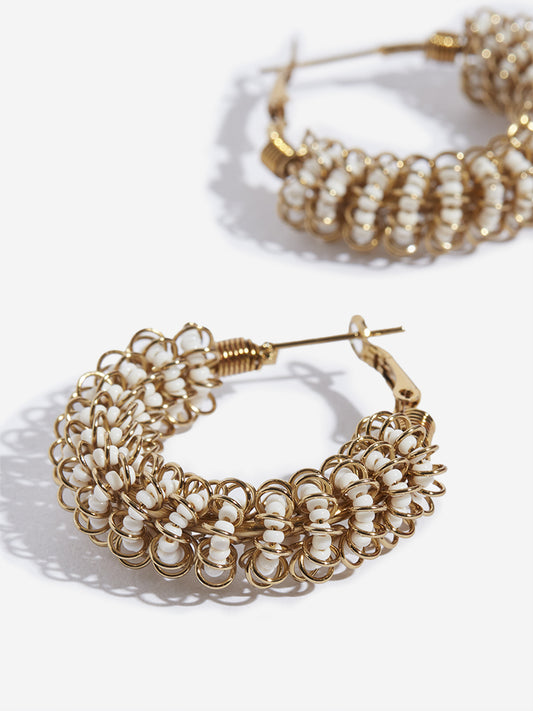 Westside Accessories Gold Bead Design Hoop Earrings