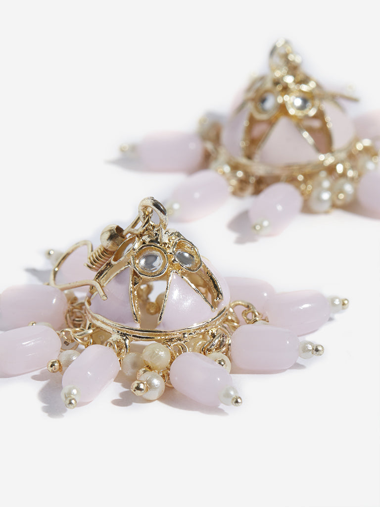 Westside Accessories Light Pink Stone Detailed Jhumka Earrings