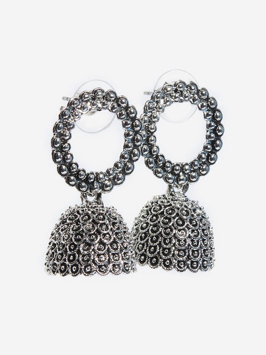 Westside Accessories Silver Textured Jhumka Earrings