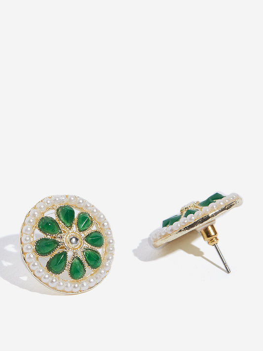 Westside Accessories Dark Green Bead Design Stud Earrings