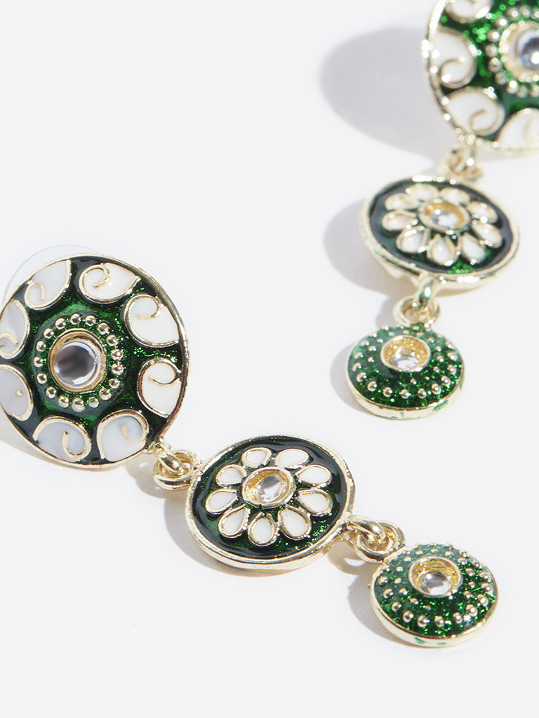 Westside Accessories Green Enamel Floral Design Earrings