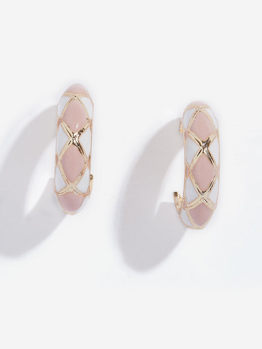 Westside Accessories Pink Geometrical Pattern Hoop Earrings