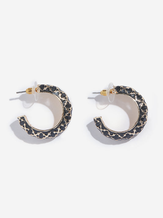 Westside Accessories Black Geometrical Design Hoop Earrings
