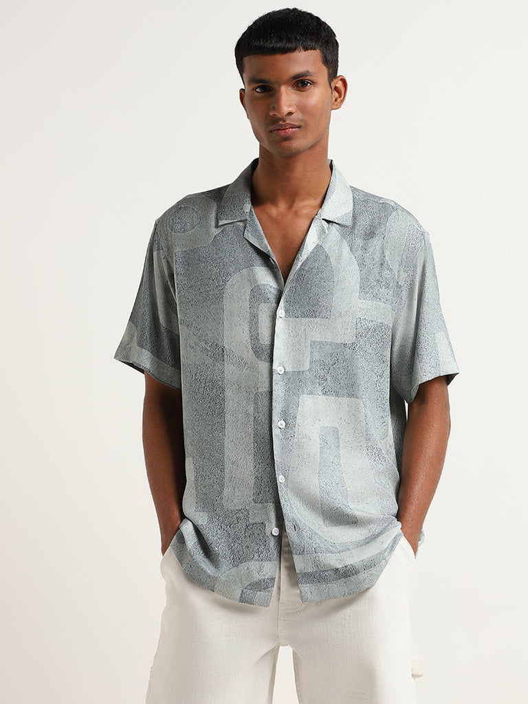 Nuon Blue Relaxed Fit Printed Shirt