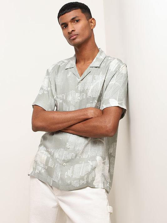 Nuon Green Marble Print Relaxed Fit Shirt