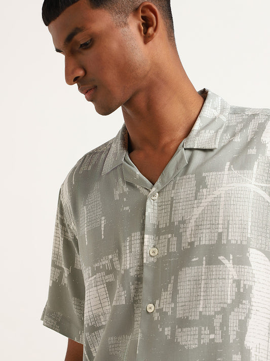 Nuon Green Marble Print Relaxed Fit Shirt