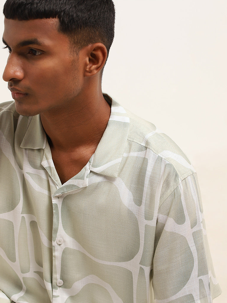 Nuon Green Marble Print Relaxed-Fit Shirt