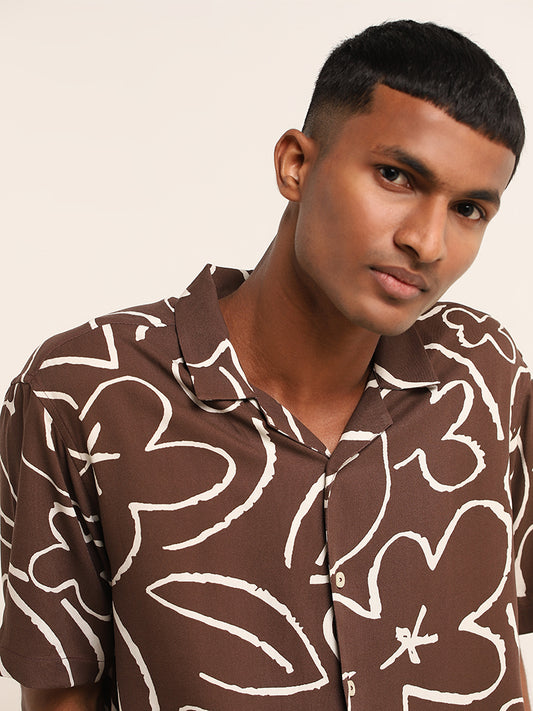 Nuon Brown Printed Relaxed-Fit Shirt