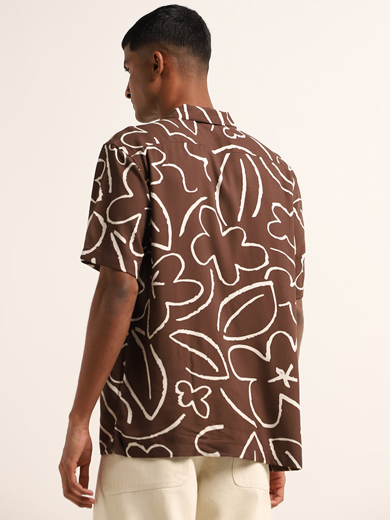 Nuon Brown Printed Relaxed-Fit Shirt