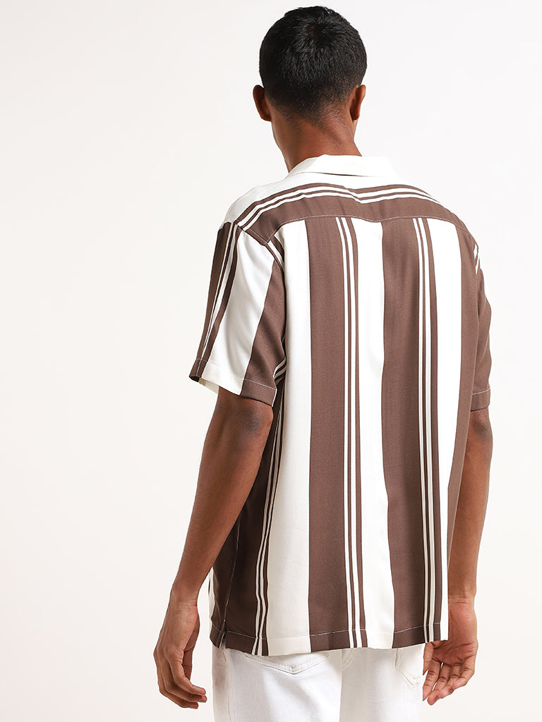 Nuon Brown Striped Relaxed-Fit Shirt