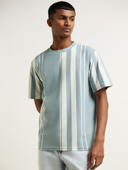 Nuon Blue Striped Slim Fit T-Shirt
