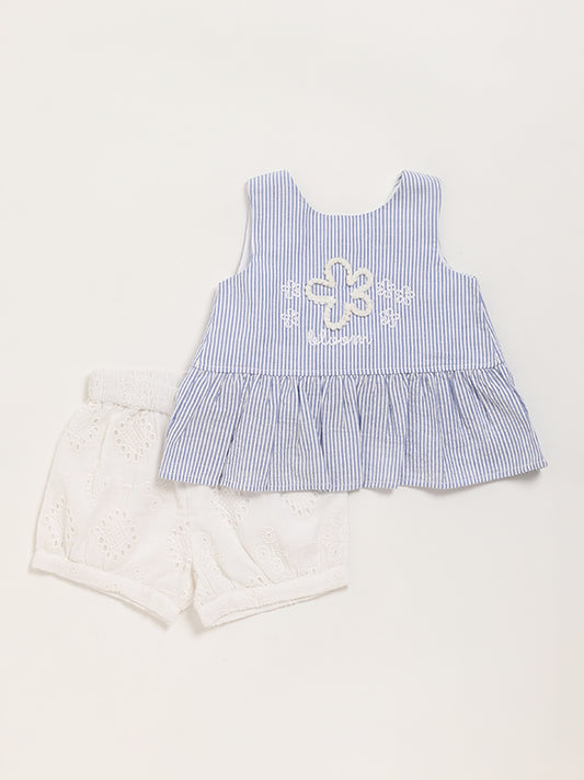 HOP Baby Blue Striped Top & Shorts Set