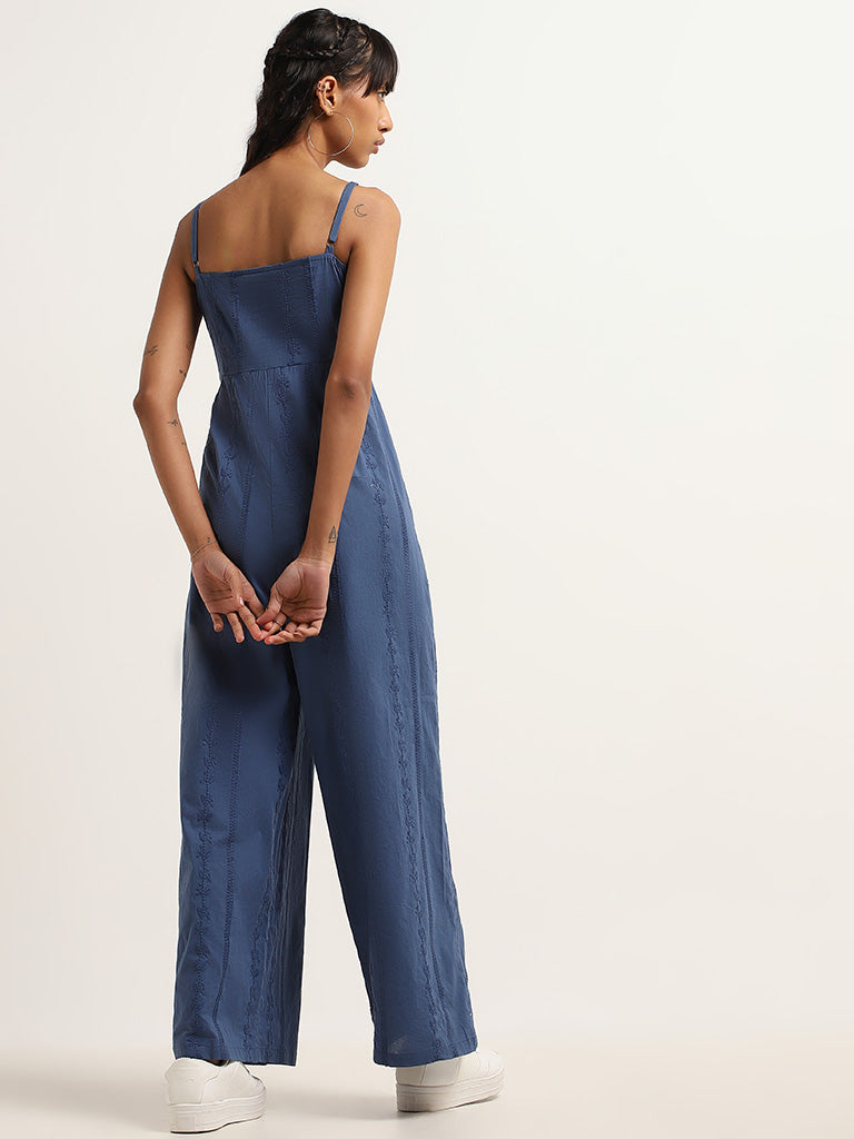 Bombay Paisley Blue Strappy Embroidered Jumpsuit