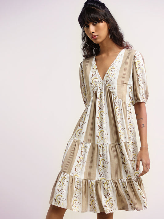 Bombay Paisley White Cotton Tiered Dress