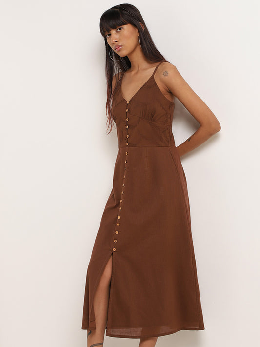 Bombay Paisley Brown Embroidered A-Line Dress