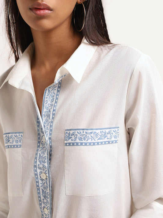 Bombay Paisley White Printed Pocket Detail Cotton Shirt