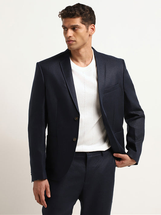 Ascot Solid Navy Relaxed Fit Linen Blazer