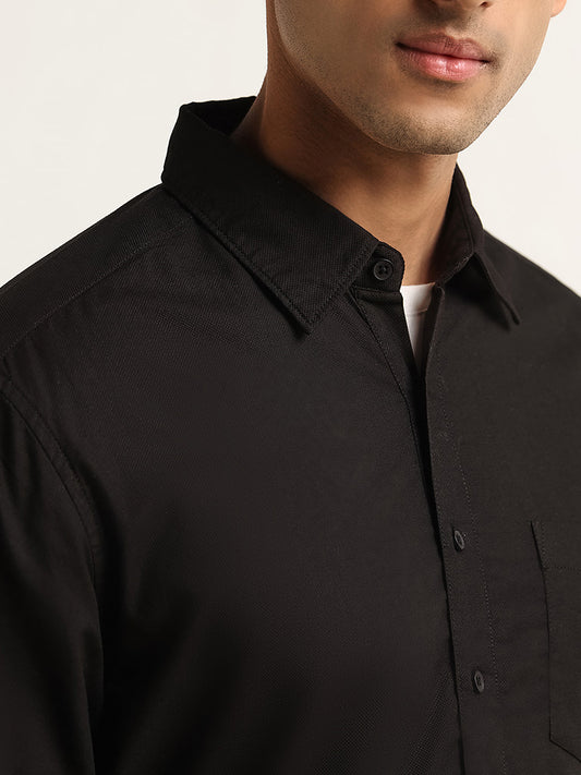 WES Casuals Black Solid Relaxed Fit Shirt