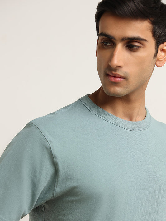 WES Casuals Light Teal Cotton Relaxed Fit T-Shirt