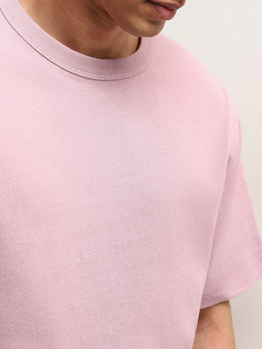 WES Casuals Solid Pink Cotton Oversized T-Shirt